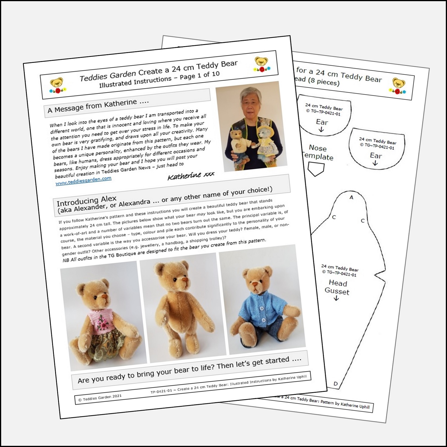 Pattern and Instructions for 'Create a 24 cm Teddy Bear' - Teddies Garden